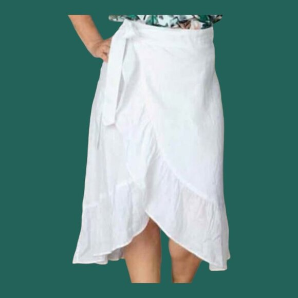 NWT - Voloshin X The Mom Edit Linen White Gigi Wrap Ruffle Skirt - Size M - Picture 1 of 13